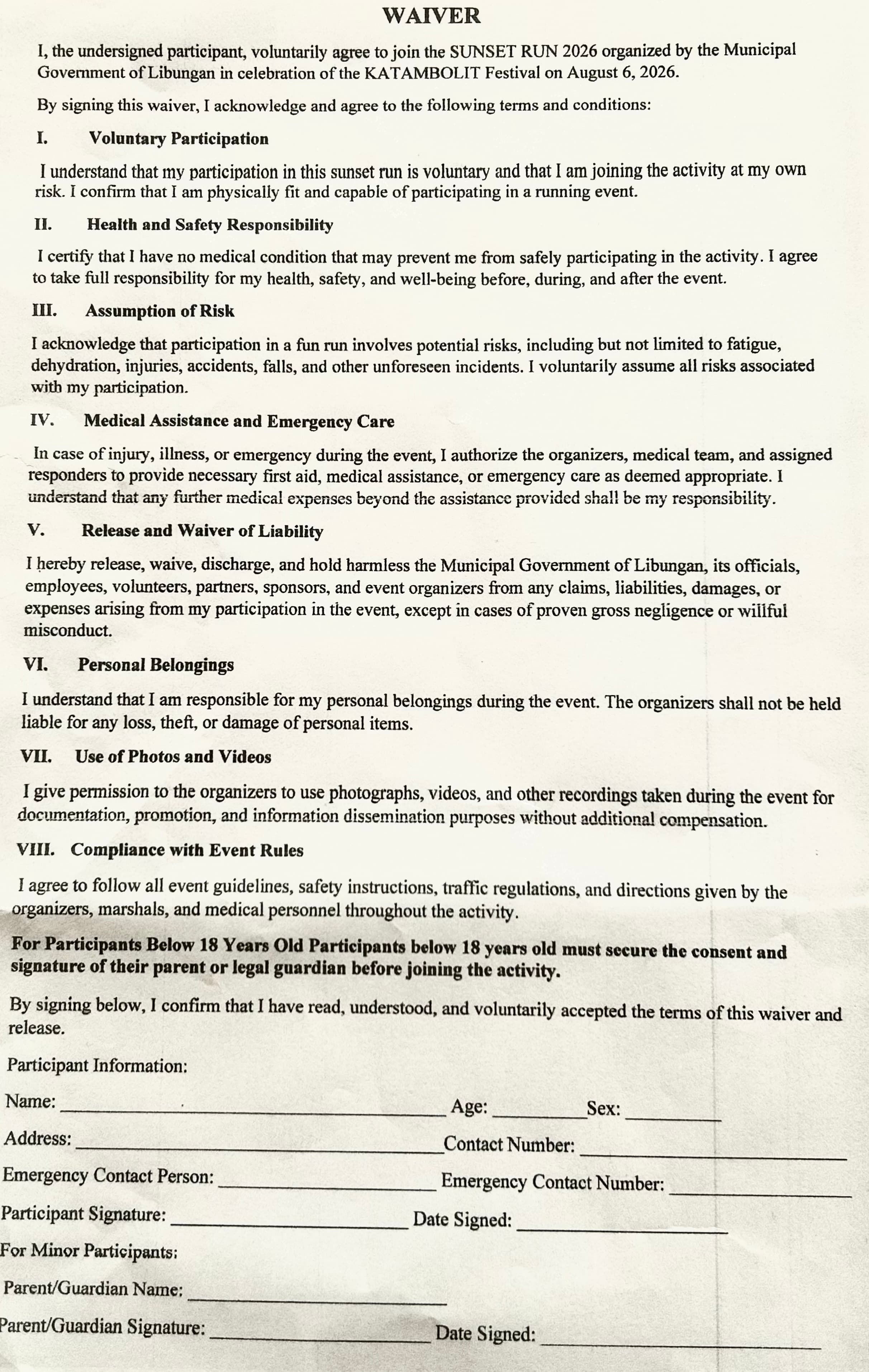 PRINT, FILL UP AND PRESENT THIS WAIVER ON EVENT PROPER